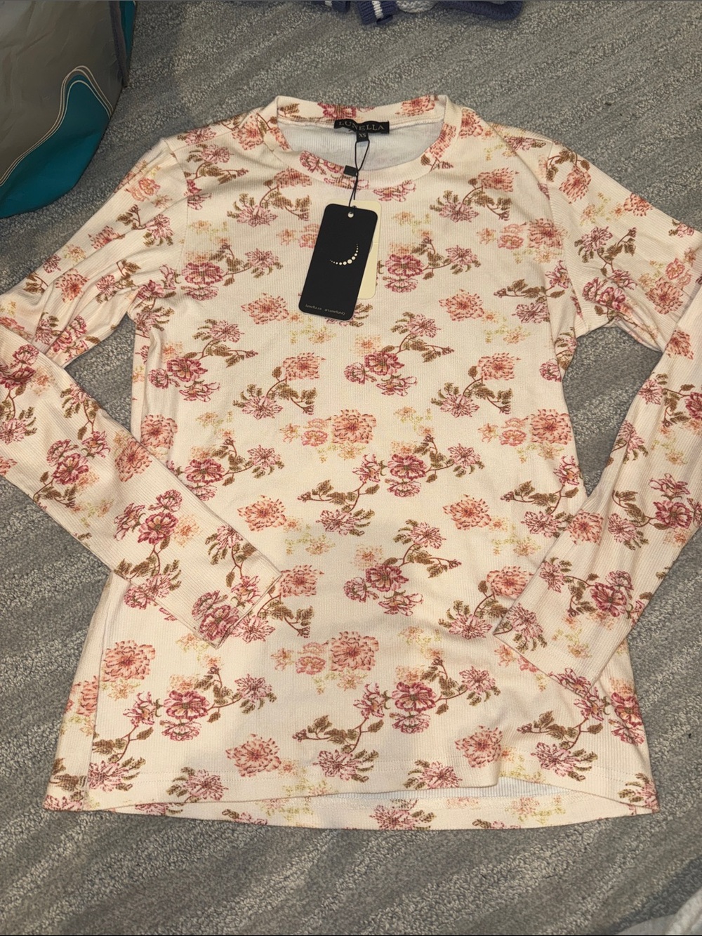 Floral Ribbed Long-Sleeve Tee - Pink/Cream